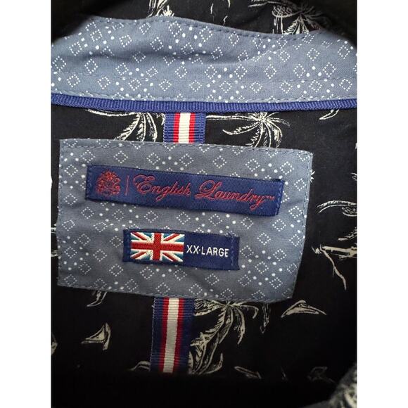 English Laundry Shirt Men 2X Navy Palm Tree Print Cotton Button Up Pocket Resort - Picture 4 of 7